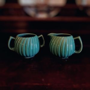 Pottery Creamer and Sugar Set